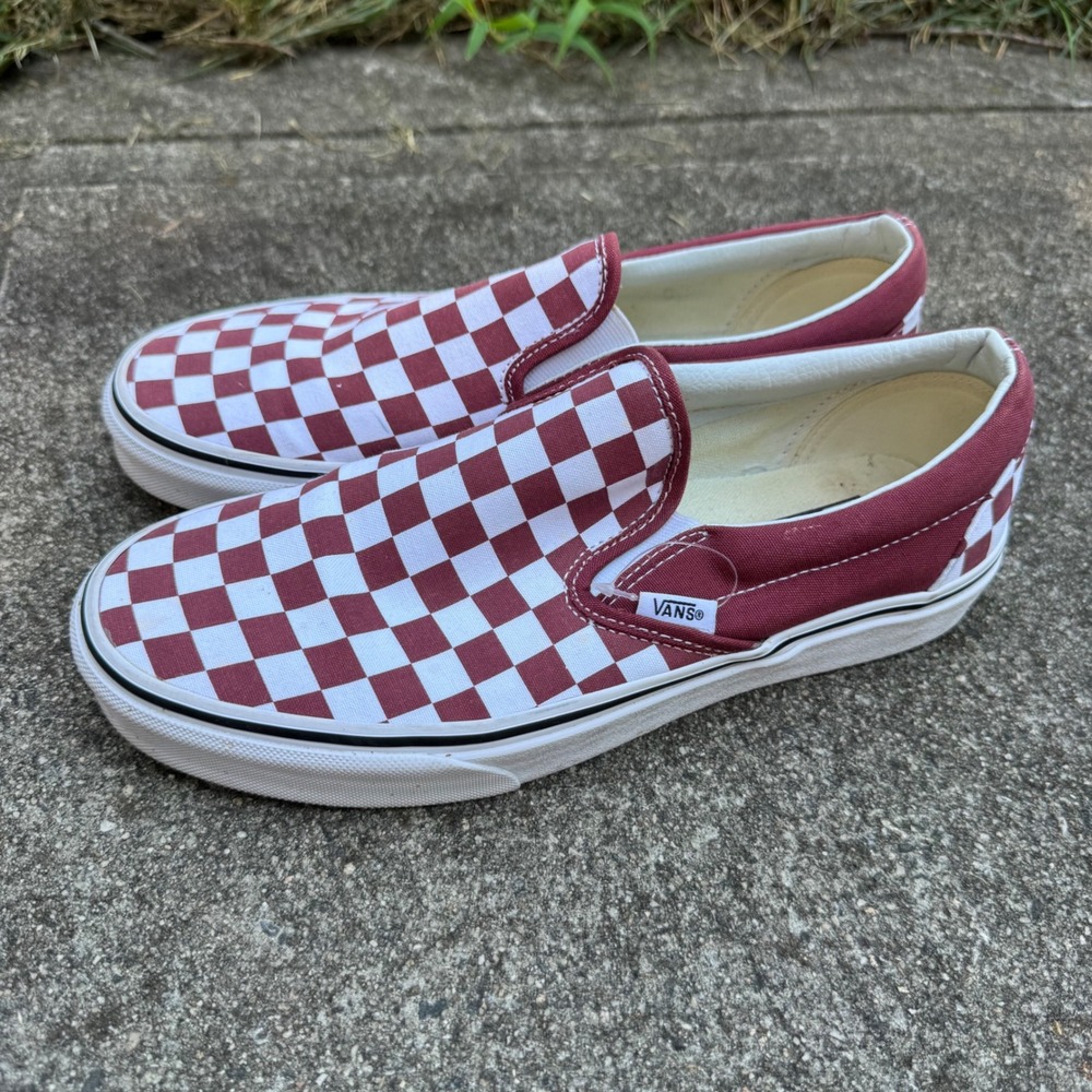 Vans Classic Slip On Men 8 Women 9.5 Burgundy White Checkerboard VN000EYEBWW